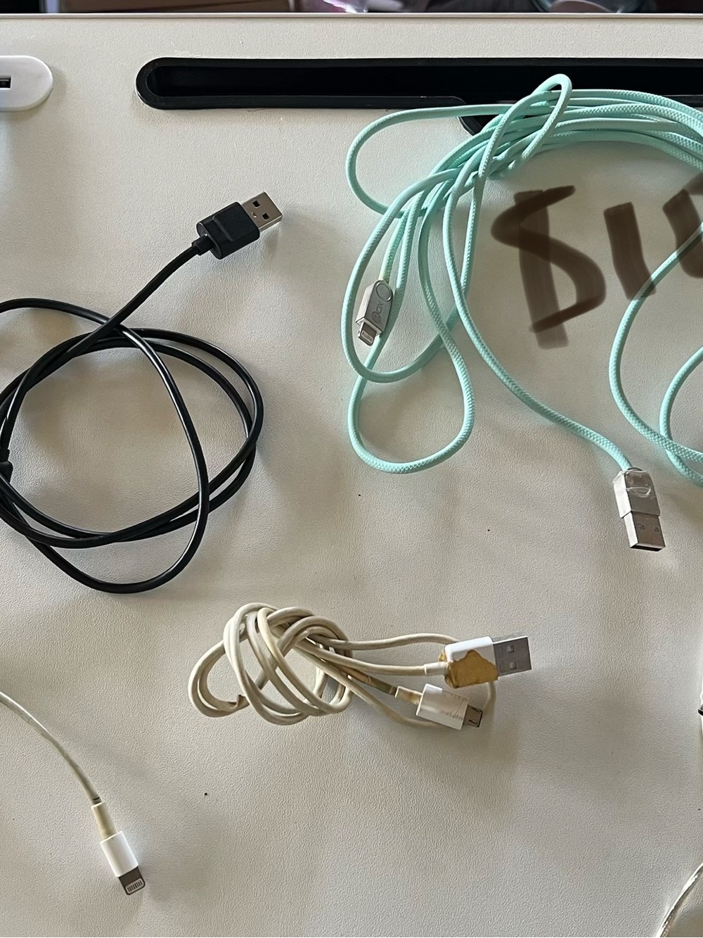 USB Charging Cables - Black, Mint, Cream-price of Each